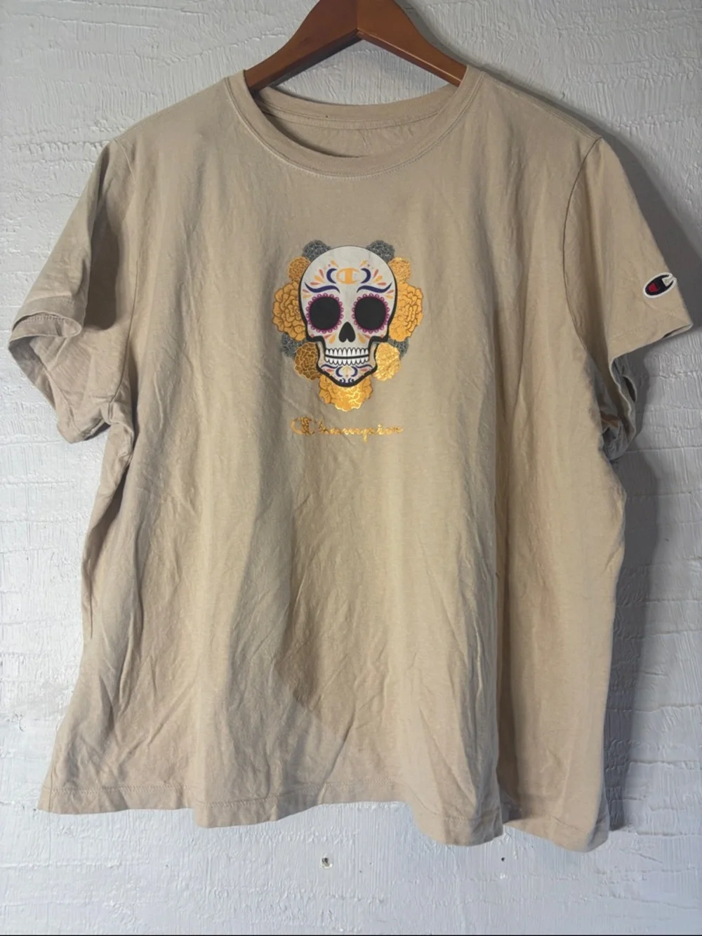 Champion Men’s Tan Skull Floral Short Sleeve Tee 0054 - Picture 1 of 5